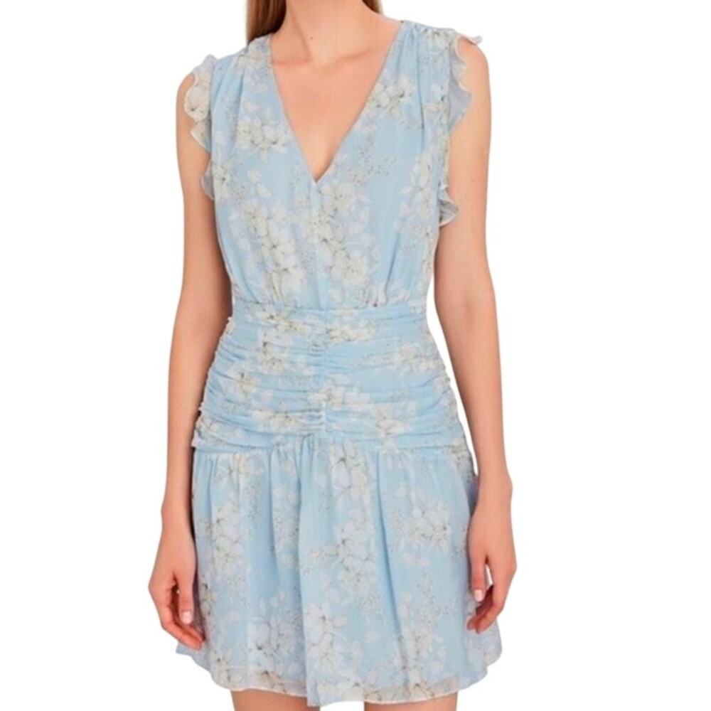 Intermix Ryder Baby Blue Silk Ruffle Dress Fits L Coquette Feminine Chic Party
